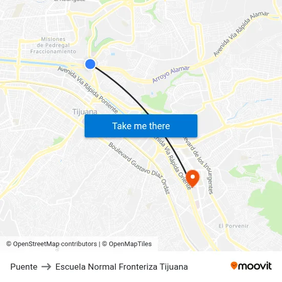 Puente to Escuela Normal Fronteriza Tijuana map