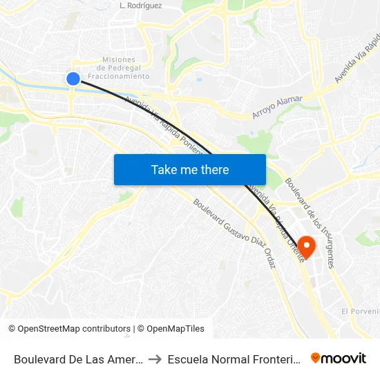 Boulevard De Las Americas, 510 to Escuela Normal Fronteriza Tijuana map