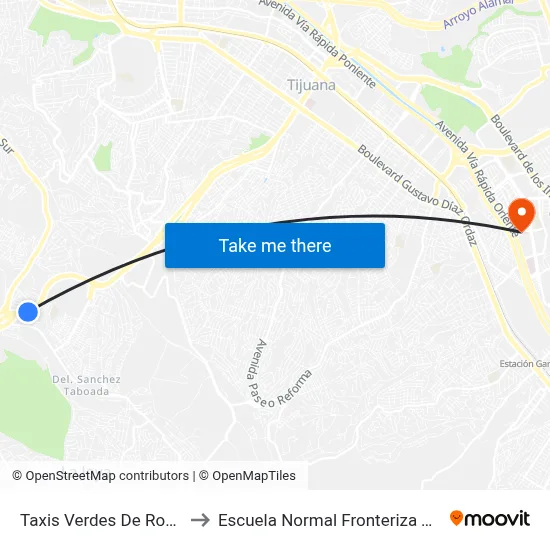 Taxis Verdes De Rosarito to Escuela Normal Fronteriza Tijuana map