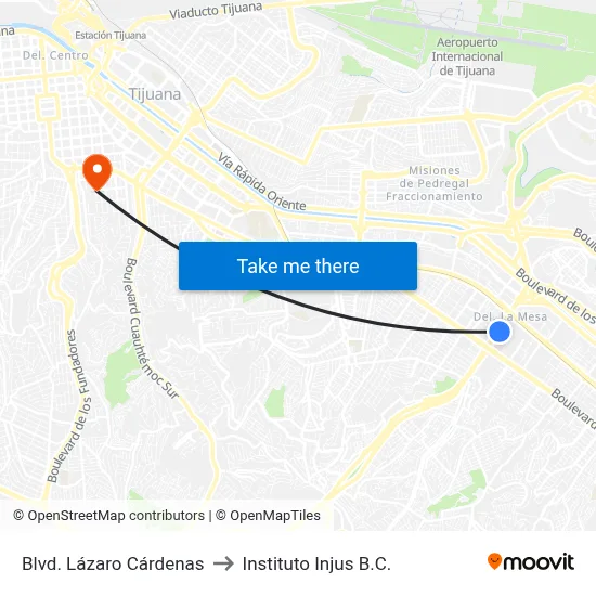 Blvd. Lázaro Cárdenas to Instituto Injus B.C. map