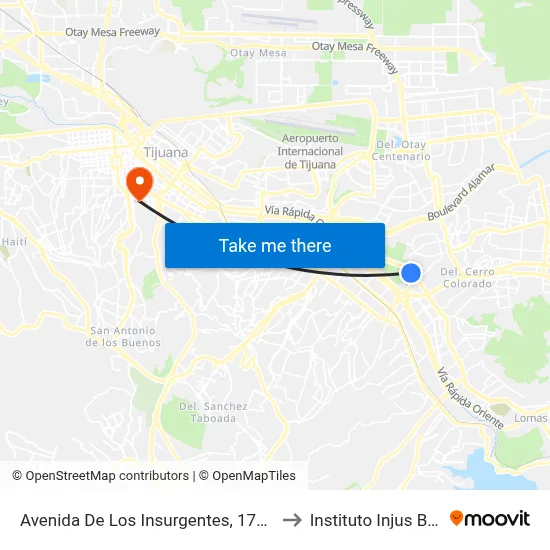 Avenida De Los Insurgentes, 17530 to Instituto Injus B.C. map