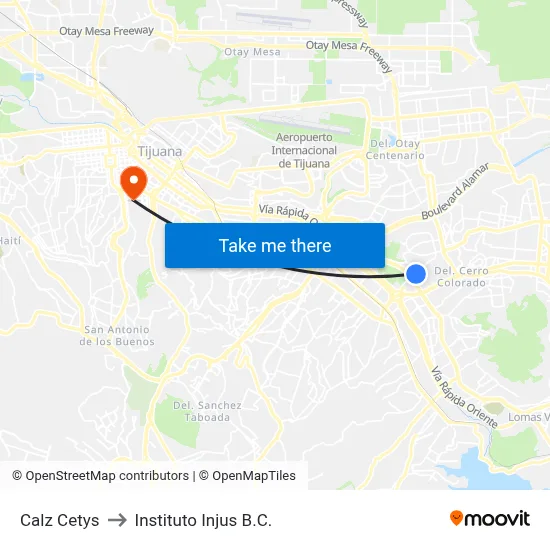 Calz Cetys to Instituto Injus B.C. map