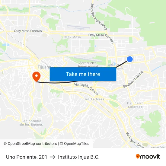 Uno Poniente, 201 to Instituto Injus B.C. map