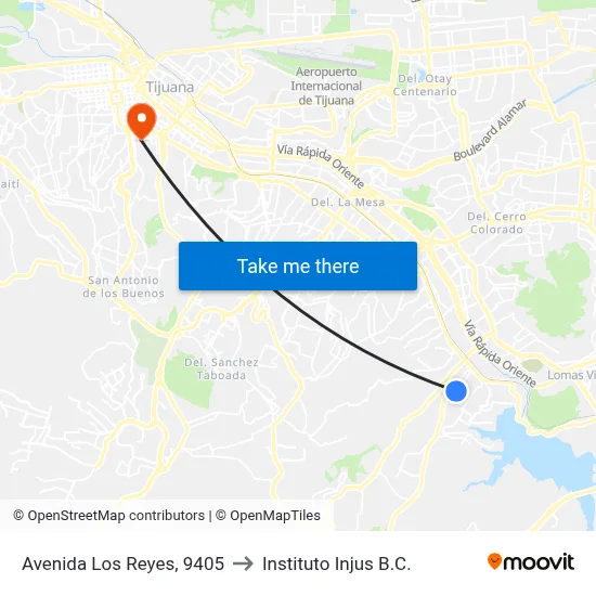 Avenida Los Reyes, 9405 to Instituto Injus B.C. map