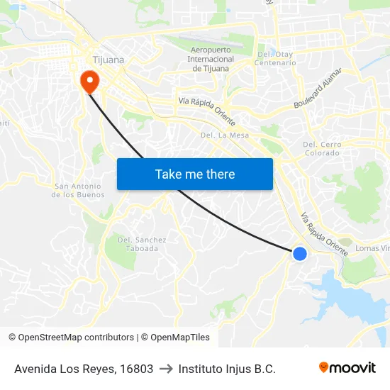 Avenida Los Reyes, 16803 to Instituto Injus B.C. map