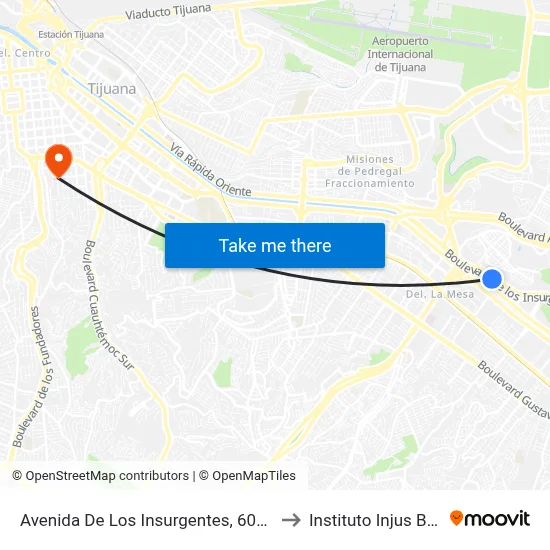 Avenida De Los Insurgentes, 603_1 to Instituto Injus B.C. map