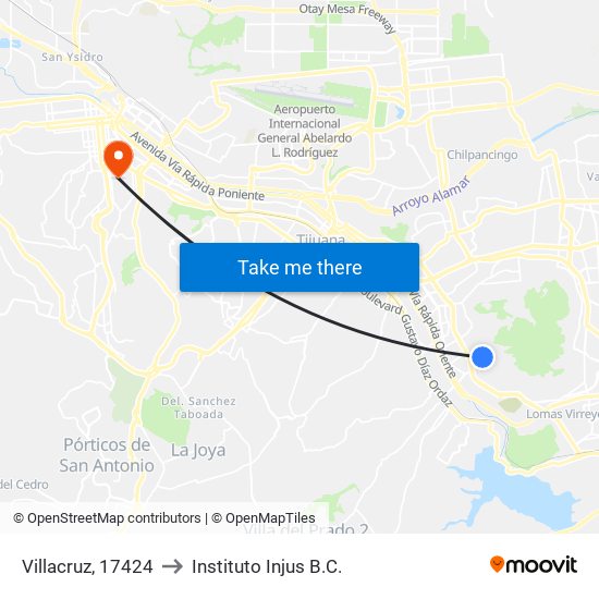 Villacruz, 17424 to Instituto Injus B.C. map