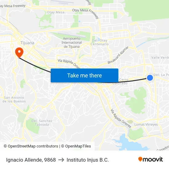 Ignacio Allende, 9868 to Instituto Injus B.C. map
