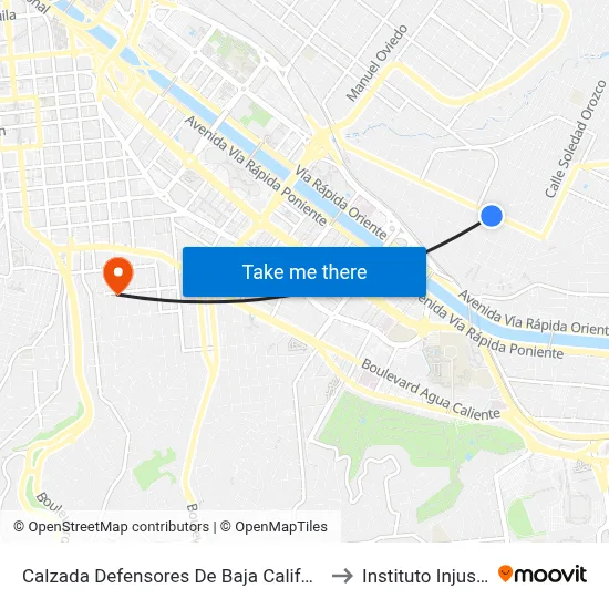 Calzada Defensores De Baja California, 598 to Instituto Injus B.C. map