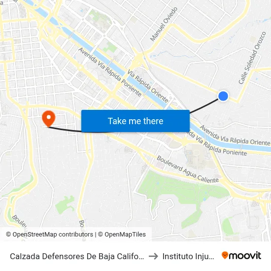 Calzada Defensores De Baja California, 1335 to Instituto Injus B.C. map