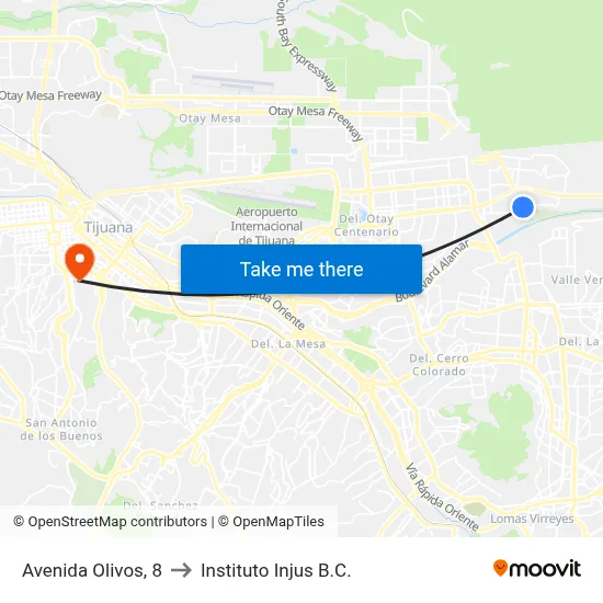 Avenida Olivos, 8 to Instituto Injus B.C. map