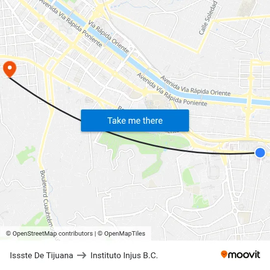 Issste De Tijuana to Instituto Injus B.C. map