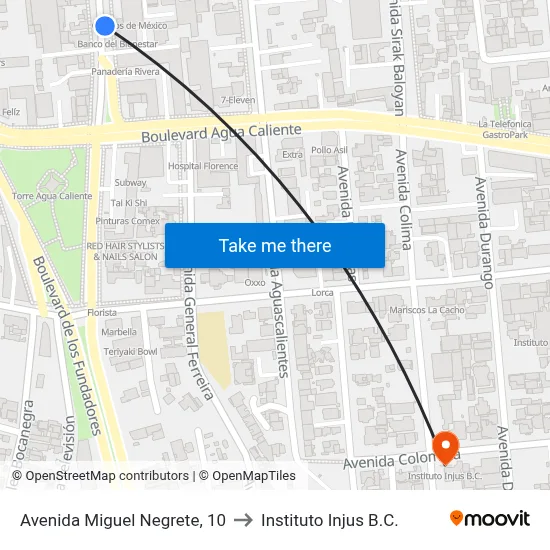 Avenida Miguel Negrete, 10 to Instituto Injus B.C. map