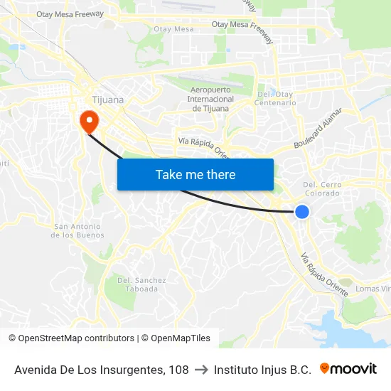 Avenida De Los Insurgentes, 108 to Instituto Injus B.C. map