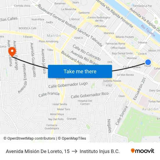 Avenida Misión De Loreto, 15 to Instituto Injus B.C. map