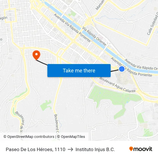 Paseo De Los Héroes, 1110 to Instituto Injus B.C. map
