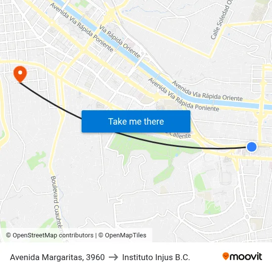 Avenida Margaritas, 3960 to Instituto Injus B.C. map