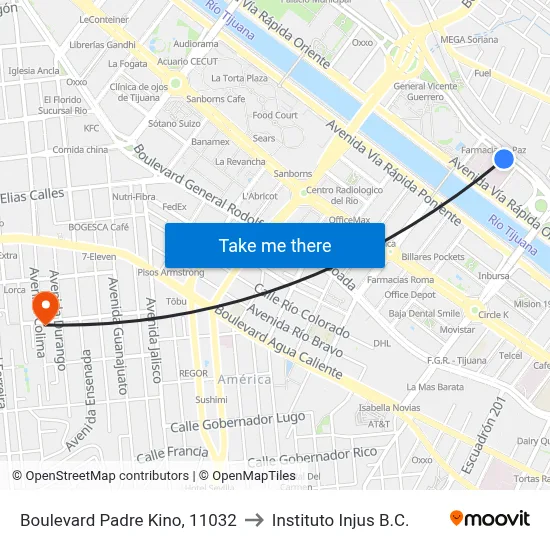 Boulevard Padre Kino, 11032 to Instituto Injus B.C. map