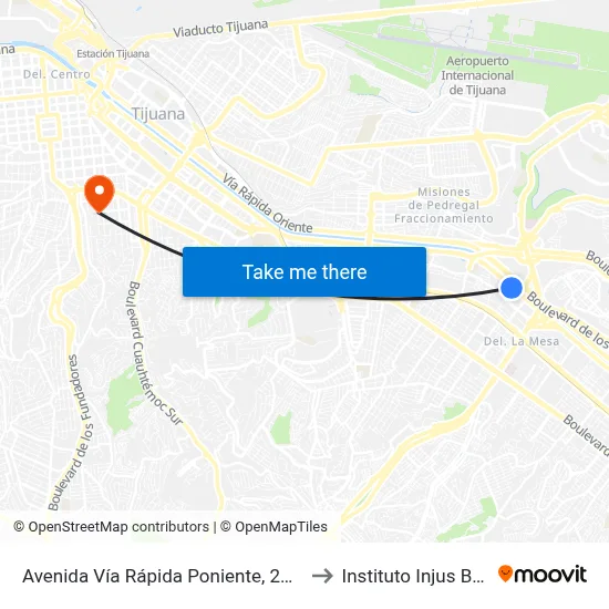Avenida Vía Rápida Poniente, 2500 to Instituto Injus B.C. map