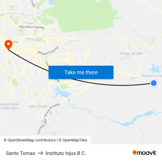 Santo Tomas to Instituto Injus B.C. map