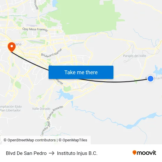 Blvd De San Pedro to Instituto Injus B.C. map