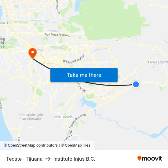 Tecate - Tijuana to Instituto Injus B.C. map