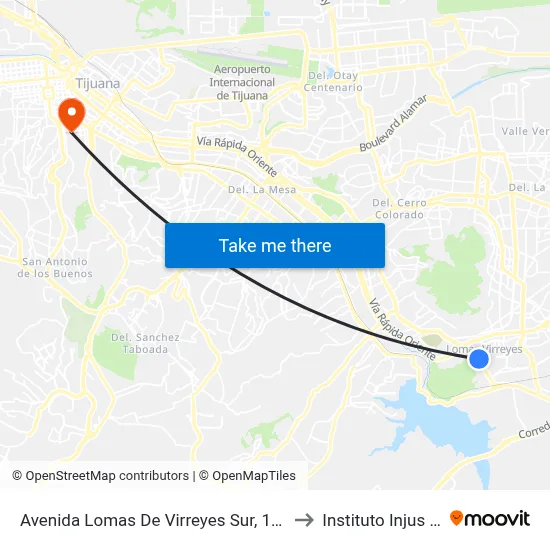 Avenida Lomas De Virreyes Sur, 11217_B to Instituto Injus B.C. map