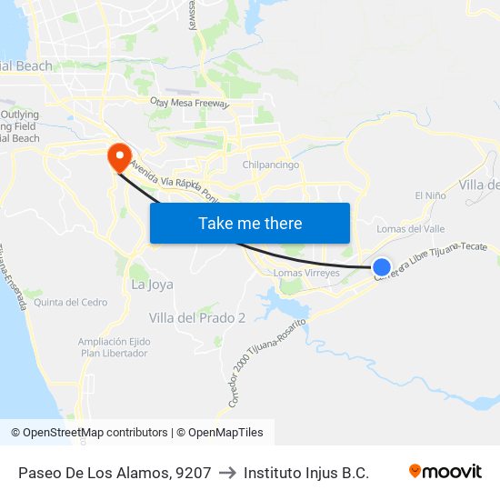 Paseo De Los Alamos, 9207 to Instituto Injus B.C. map