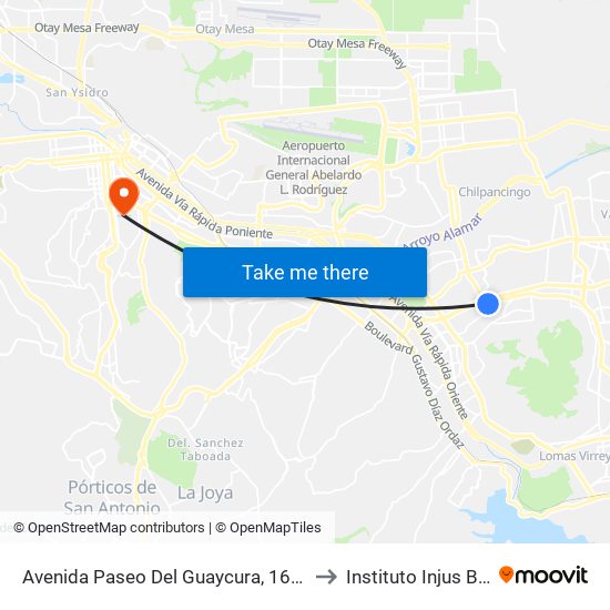 Avenida Paseo Del Guaycura, 16250 to Instituto Injus B.C. map