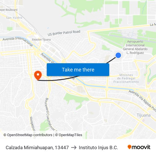 Calzada Mimiahuapan, 13447 to Instituto Injus B.C. map