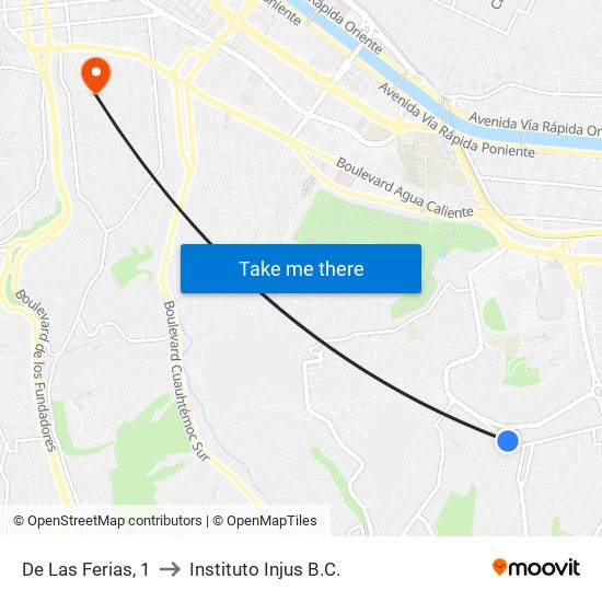 De Las Ferias, 1 to Instituto Injus B.C. map