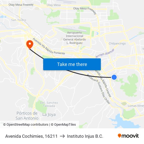 Avenida Cochimies, 16211 to Instituto Injus B.C. map