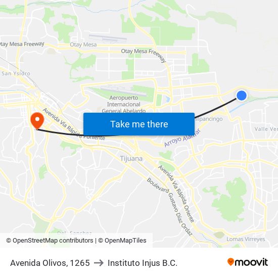 Avenida Olivos, 1265 to Instituto Injus B.C. map