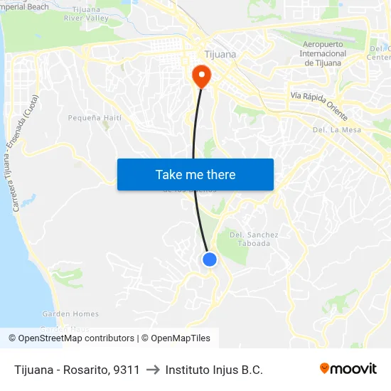 Tijuana - Rosarito, 9311 to Instituto Injus B.C. map