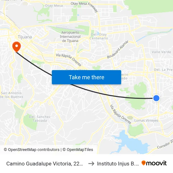 Camino Guadalupe Victoria, 22438 to Instituto Injus B.C. map
