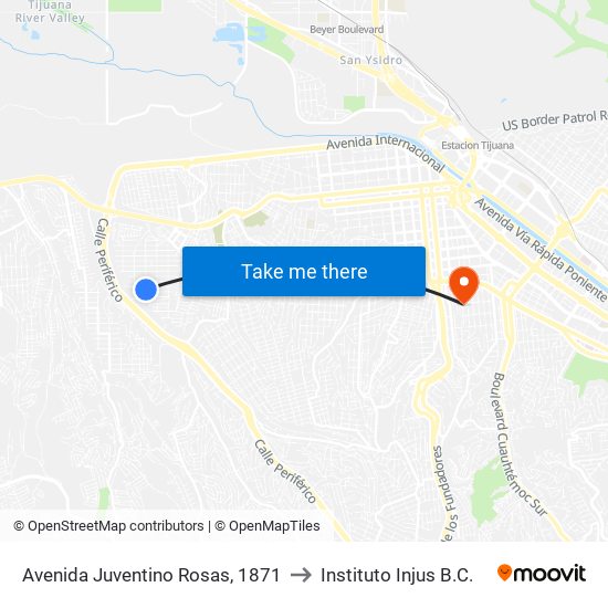 Avenida Juventino Rosas, 1871 to Instituto Injus B.C. map
