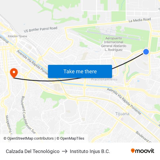 Calzada Del Tecnológico to Instituto Injus B.C. map