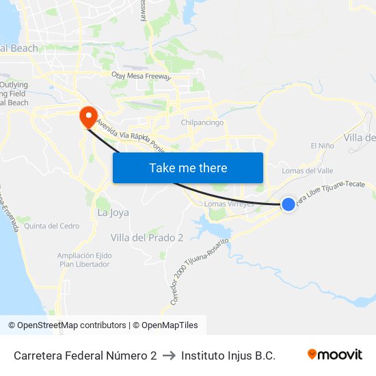 Carretera Federal Número 2 to Instituto Injus B.C. map