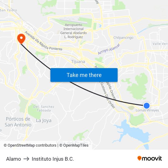 Alamo to Instituto Injus B.C. map