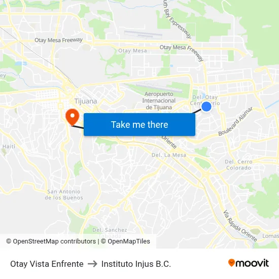 Otay Vista Enfrente to Instituto Injus B.C. map