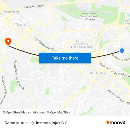 Roma Murua to Instituto Injus B.C. map