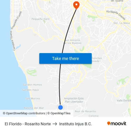 El Florido - Rosarito Norte to Instituto Injus B.C. map
