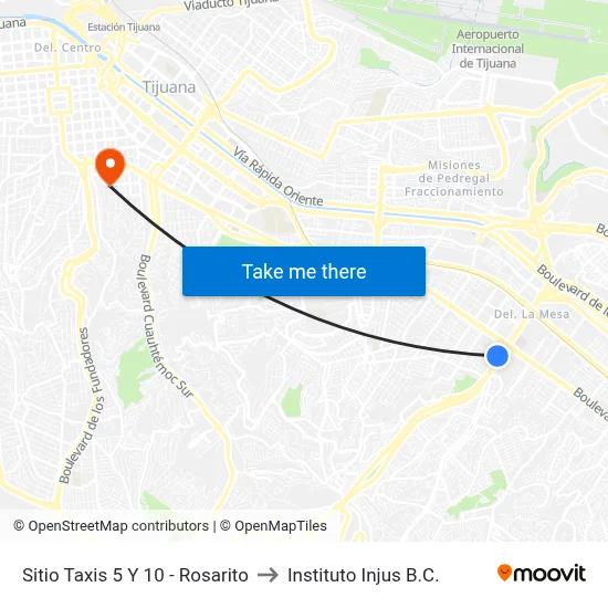 Sitio Taxis 5 Y 10 - Rosarito to Instituto Injus B.C. map