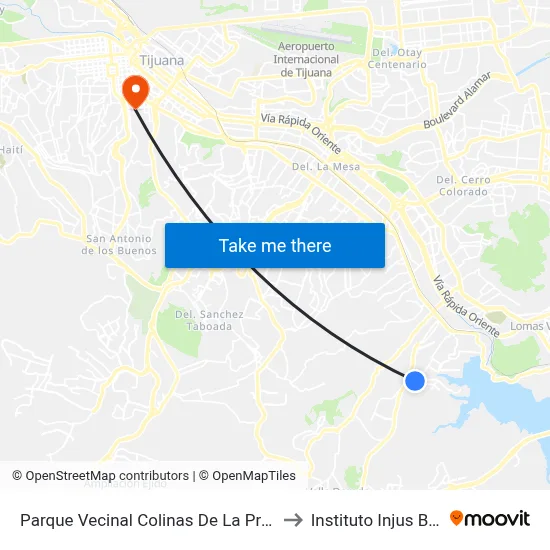 Parque Vecinal Colinas De La Presa to Instituto Injus B.C. map