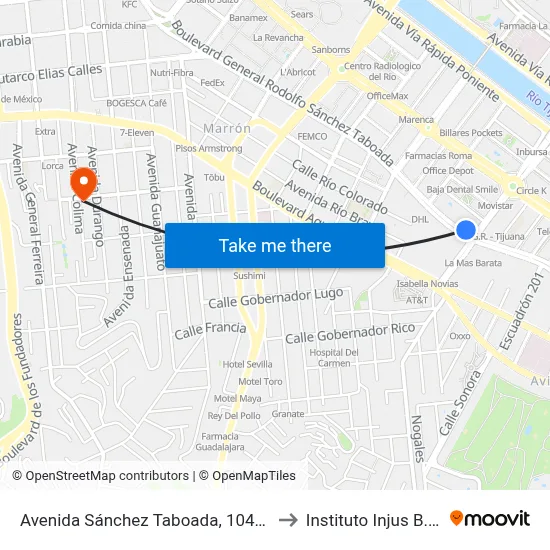 Avenida Sánchez Taboada, 10472 to Instituto Injus B.C. map