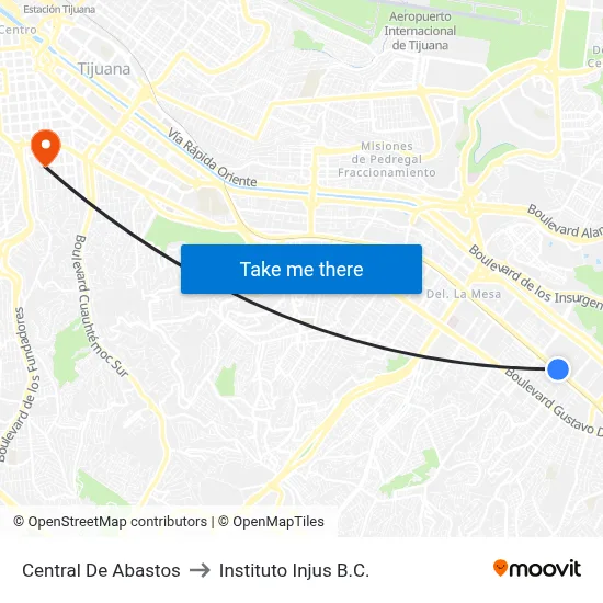 Central De Abastos to Instituto Injus B.C. map