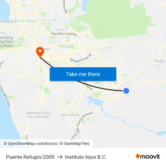 Puente Refugio/2000 to Instituto Injus B.C. map