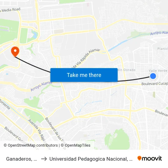 Ganaderos, 22043_3 to Universidad Pedagogica Nacional, Unidad 022 Tijuana map