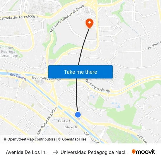 Avenida De Los Insurgentes, 603_1 to Universidad Pedagogica Nacional, Unidad 022 Tijuana map