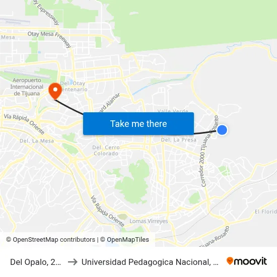 Del Opalo, 25259_79 to Universidad Pedagogica Nacional, Unidad 022 Tijuana map